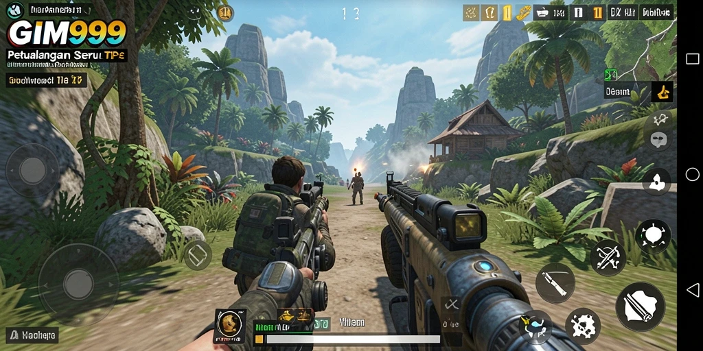 Tampilan gameplay GIM999 dengan aksi tembak-menembak yang seru.