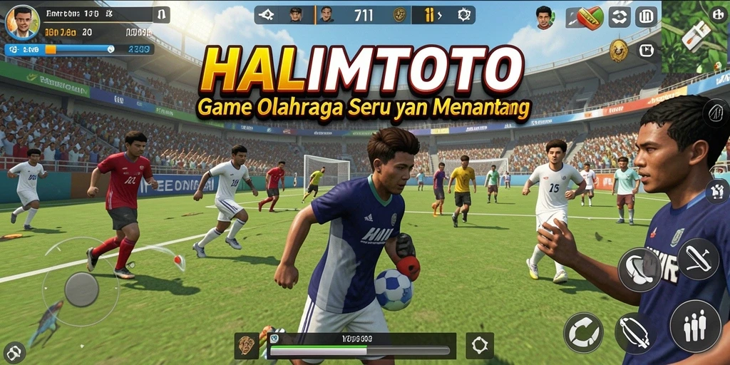 Screenshot gameplay HALIMTOTO menampilkan aksi seru di lapangan.