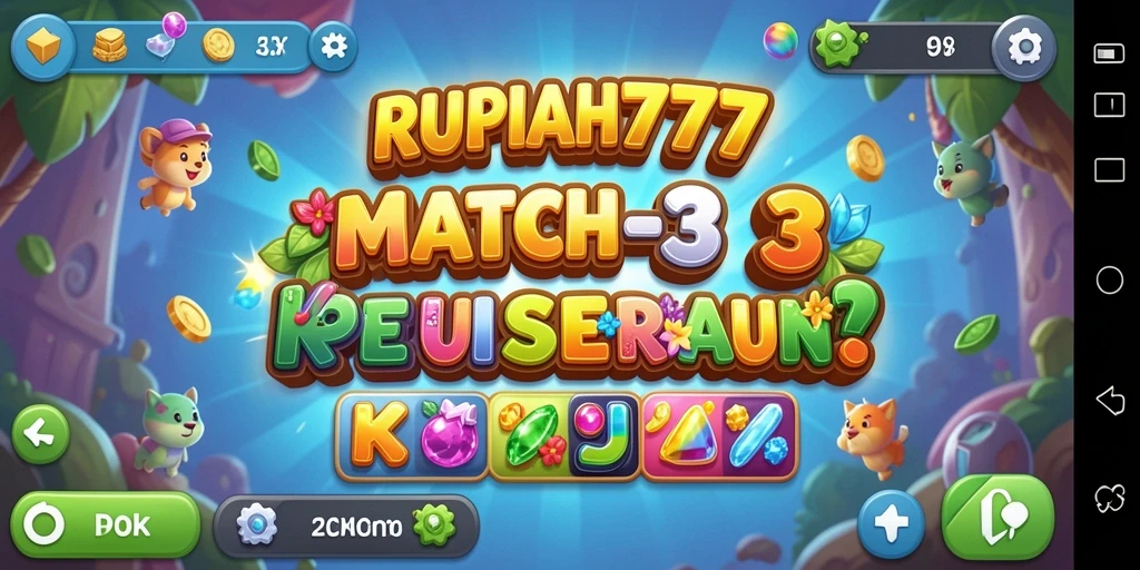 Screenshot menampilkan gameplay menantang dari RUPIAH777 Match-3.
