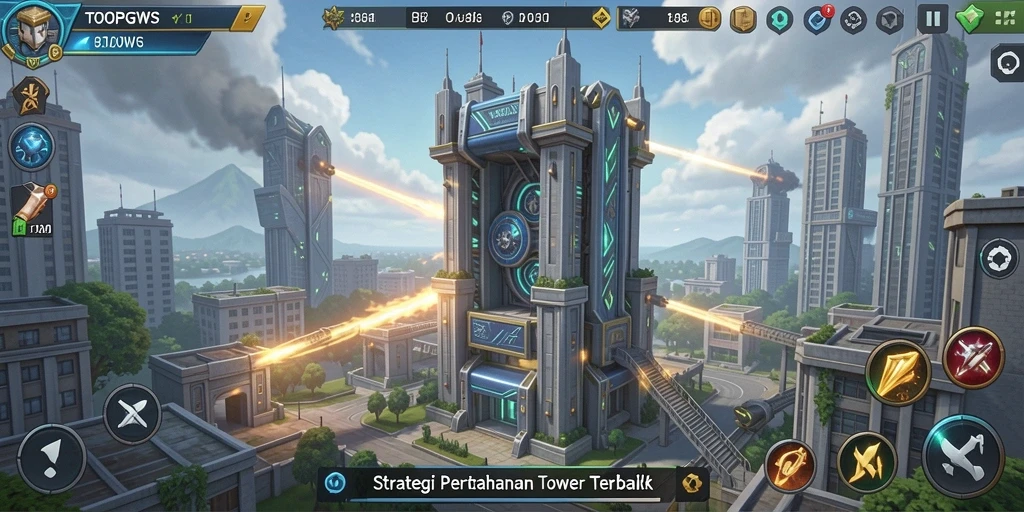 Tangkapan layar gameplay menunjukkan serunya pertahanan tower dalam TOOPGWS.